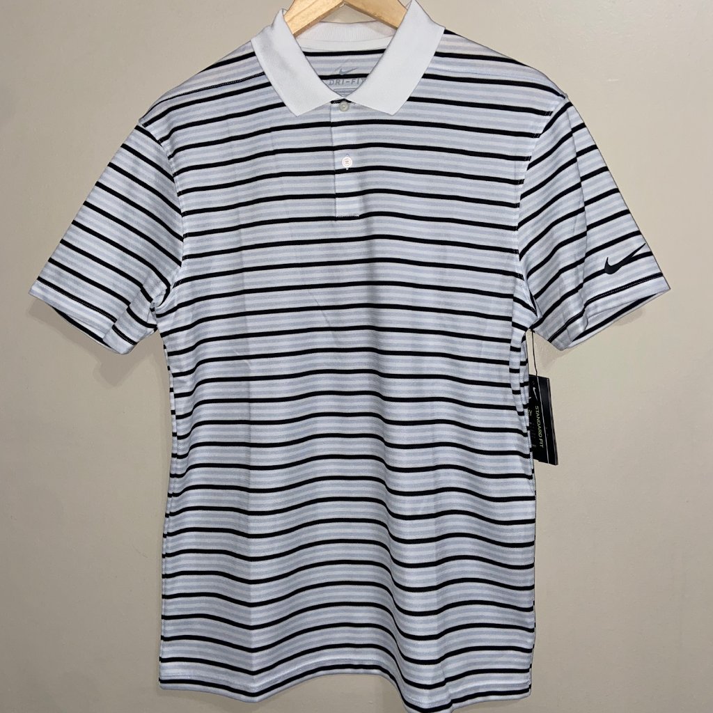 Men's Nike Dry Victory Stripe Golf Polo Dri-Fit White Black Bv0367-100 Size